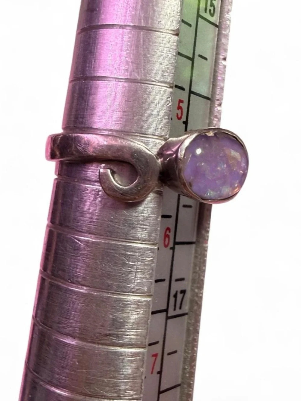 Sterling Silver Purple Opal-Look Ring Swirl 925 celestial vintage sparkle